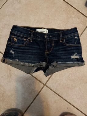 Abercrombie & Fitch Dark Blue Distressed Denim Cutoff Shorts